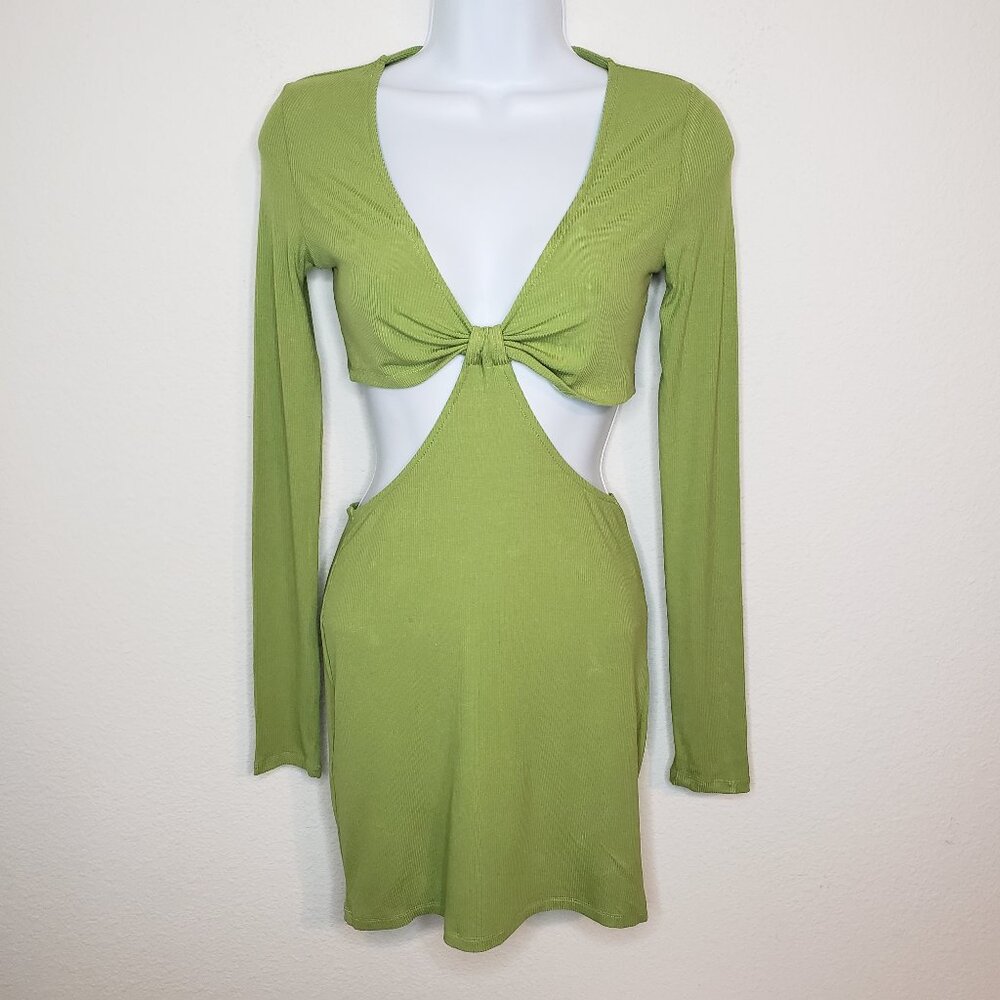 Kittenish Women's Sz M Lime Long Sleeve Cut-out Mini Dress